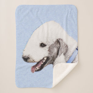 Manta Sherpa Pintura de Bedlington Terrier - Original Perro Art