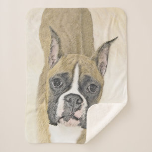 Manta Sherpa Pintura De Boxer - Arte De Perro Original Cuto