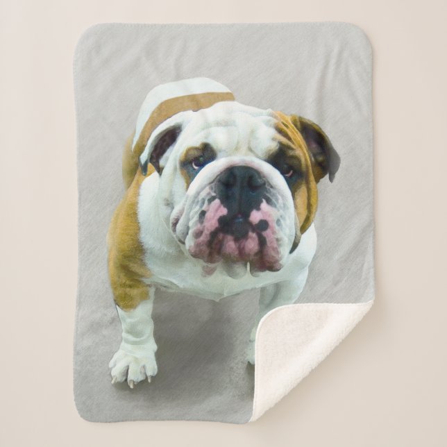 Manta Sherpa Pintura de bulldog - Arte de perros original y lin (Anverso)