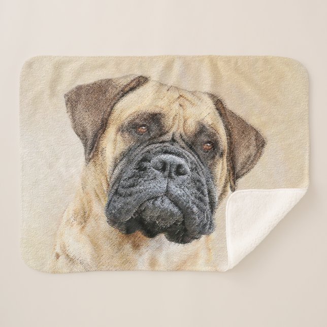Manta Sherpa Pintura de Bullmastiff - Arte de Perro Original. (Anverso (horizontal))