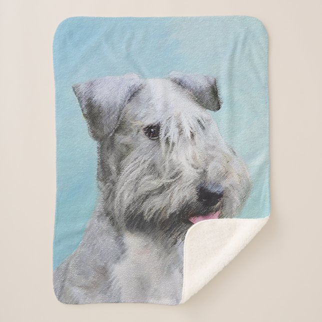 Manta Sherpa Pintura de Cesky Terrier - Arte de Perro Original. (Anverso)