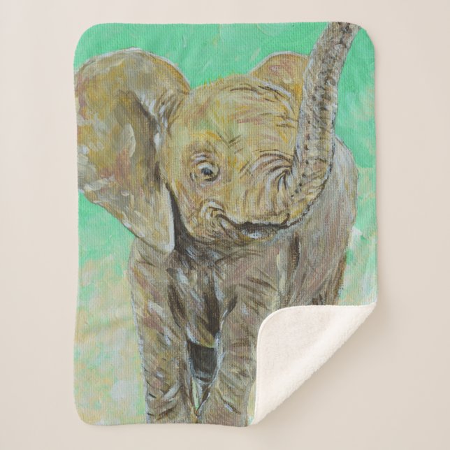 Manta Sherpa Pintura de elefante bebé (Anverso)