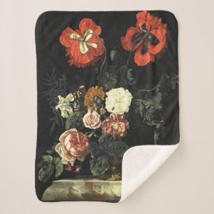 Manta Sherpa Pintura de época con vida con flores