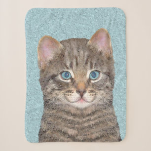 Manta Sherpa Pintura de gato atigrado gris - Arte de gato origi