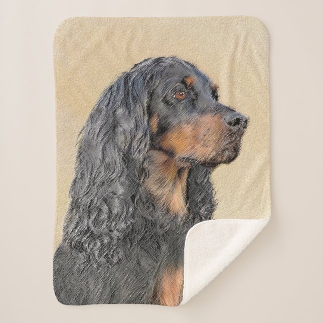 Manta Sherpa Pintura de Gordon Setter - Arte de Perro Original. (Anverso)