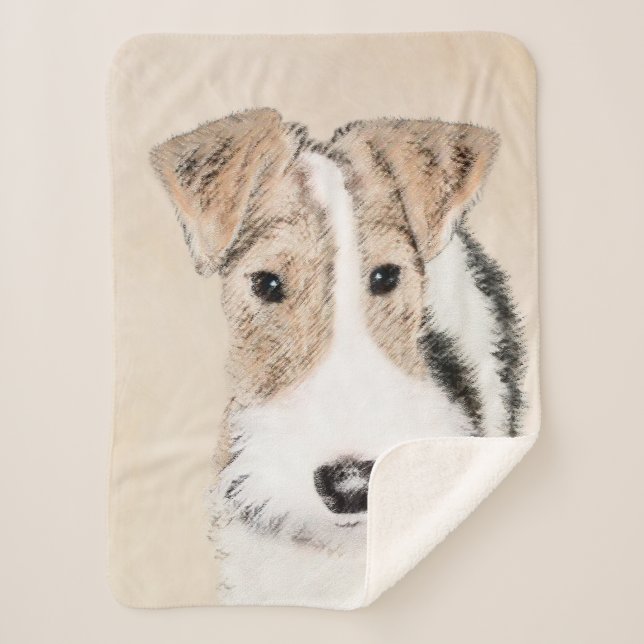 Manta Sherpa Pintura de hilo Fox Terrier - Arte Perro Original. (Anverso)