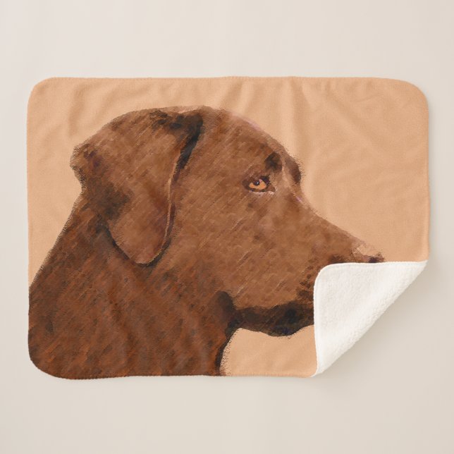 Manta Sherpa Pintura de Labrador Recuperador (Chocolate) - Arte (Anverso (horizontal))