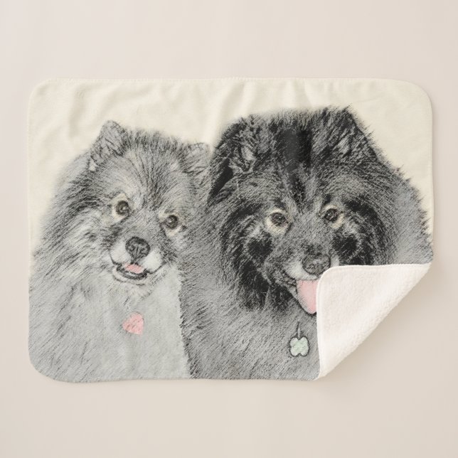 Manta Sherpa Pintura de madre y hijo Keeshond - Arte de perro o (Anverso (horizontal))