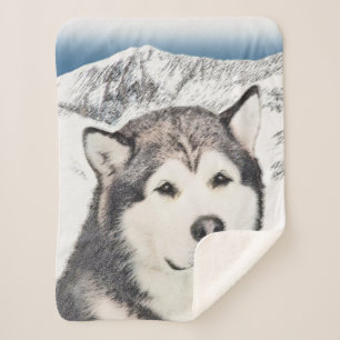 Manta Sherpa Pintura de Malamute de Alaska - Arte de Perro Orig