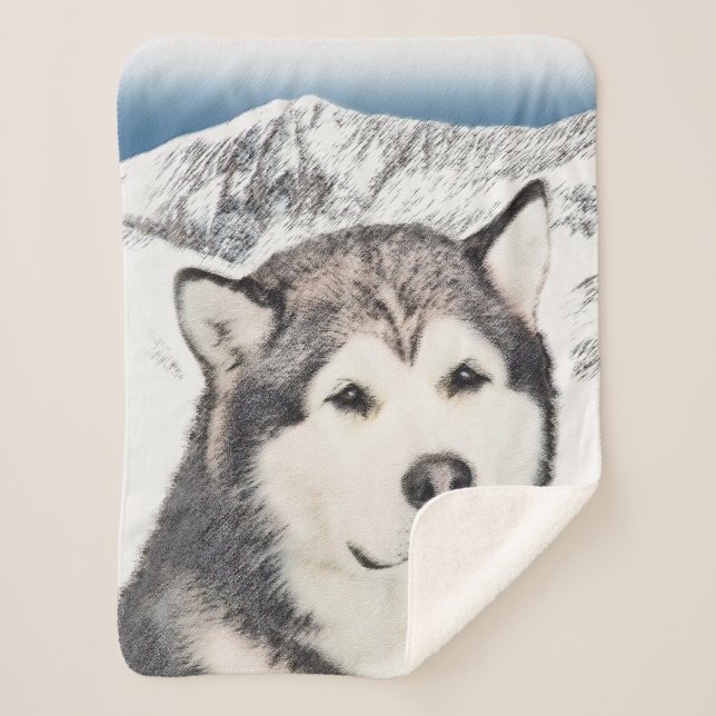 Manta Sherpa Pintura de Malamute de Alaska - Arte de Perro Orig (Anverso)
