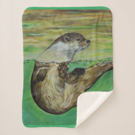 Manta Sherpa Pintura de nutria de río juguetona