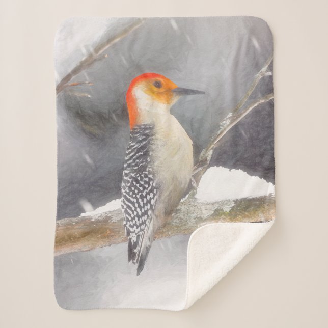 Manta Sherpa Pintura de pájaro de madera roja (Anverso)