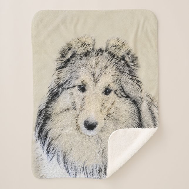 Manta Sherpa Pintura de perro pastelero de Shetland - Arte de p (Anverso)