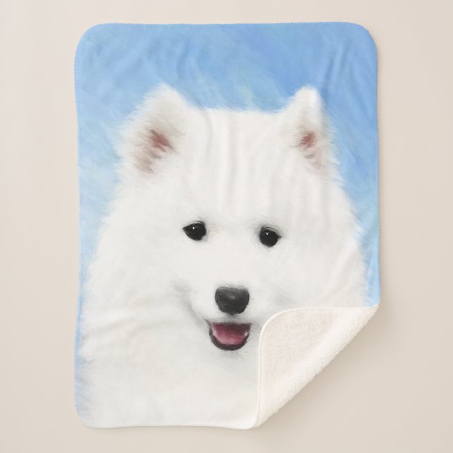 Manta Sherpa Pintura de pimienta de Samoyed - Arte Perro Origin (Anverso)