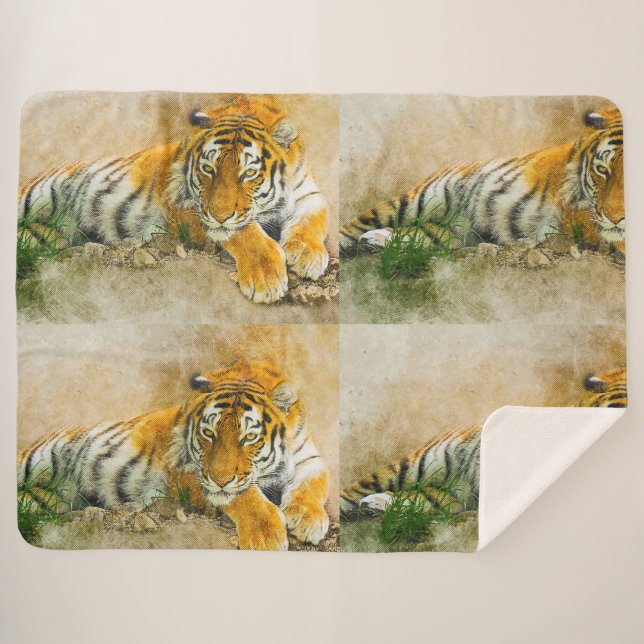 Manta Sherpa Pintura de tigre (Anverso (horizontal))