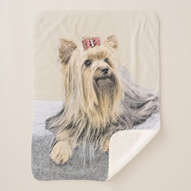 Manta Sherpa Pintura de Yorkshire Terrier - arte original lindo (Anverso)
