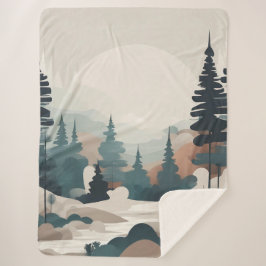 Manta Sherpa Pintura del paisaje forestal de Boho