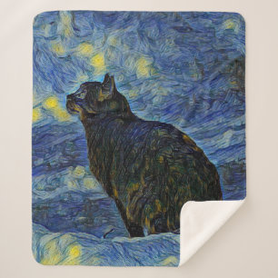 Manta Sherpa Pintura digital del gato Shambhala en Vincent Van 