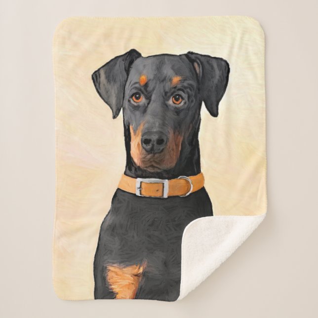 Manta Sherpa Pintura original de Doberman Pinscher sin cortar (Anverso)