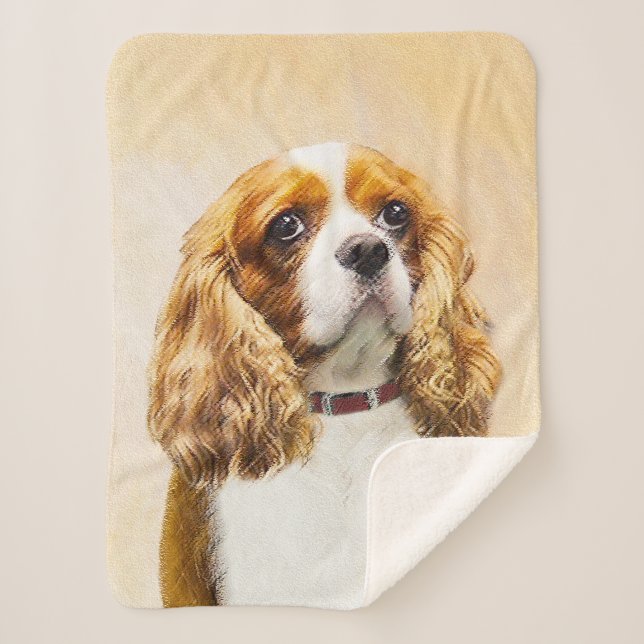 Manta Sherpa Pintura original del Cavalier King Charles Spaniel (Anverso)