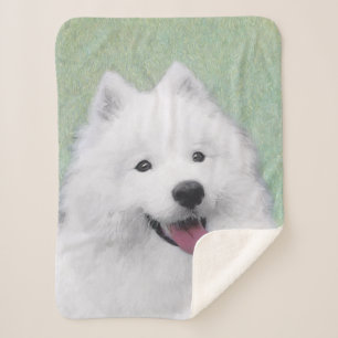 Manta Sherpa Pintura Samoyed - Arte Perro Original Cuto