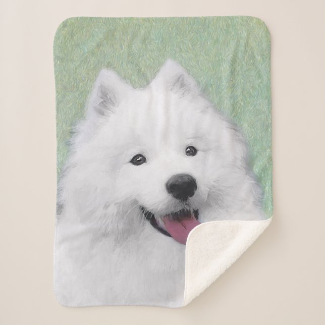 Manta Sherpa Pintura Samoyed - Arte Perro Original Cuto (Anverso)
