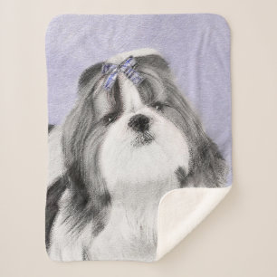 Manta Sherpa Pintura Shih Tzu - Arte Perro Original.