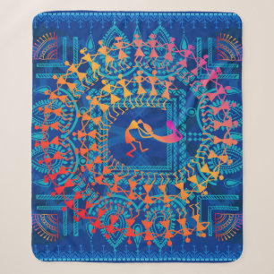 Manta Sherpa Pintura warli - dibujo a mano tradicional del anci