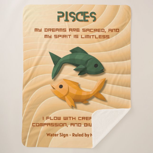Manta Sherpa Pisces Zodiac Sign Modern 3D Astrology Design (Anverso)