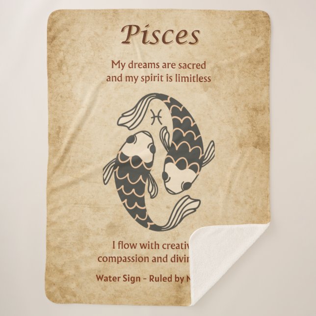 Manta Sherpa Pisces Zodiac Sign with Affirmations (Anverso)