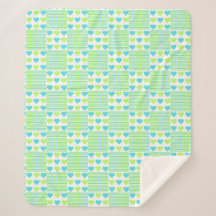 Plaid and Hearts Blue Yellow Pattern with white