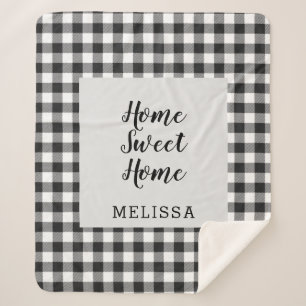 Manta Sherpa Plaid Black White Gingham Personalizado