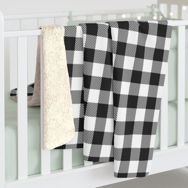 Manta Sherpa Plaid Gingham Black White Birday (Subido por el creador)