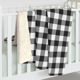 Manta Sherpa Plaid Gingham Cumpleaños Negro Blanco
