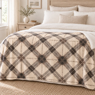 Manta Sherpa Plaid Marrón Neutro Nórdico