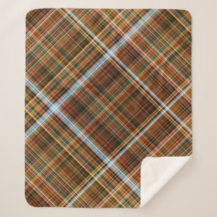 Manta Sherpa Plaid marrón, verde y azul del sicómoro de otoño