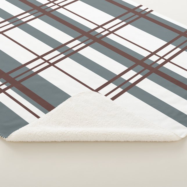 Manta Sherpa Plaid Tradicional Gris Fumée, Burgundy Profundo, B (3/4)