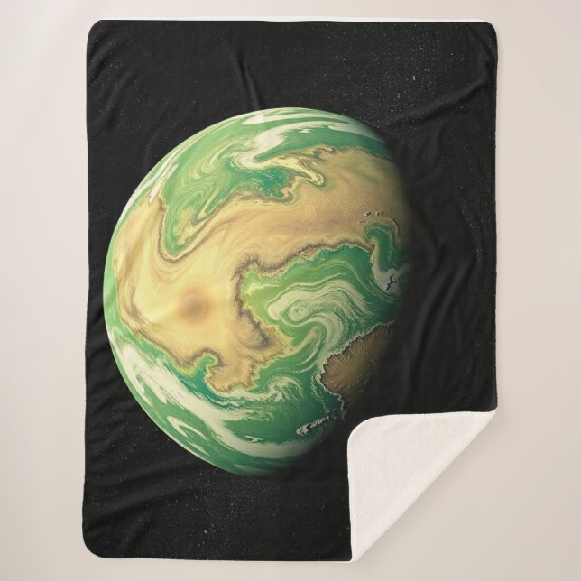 Manta Sherpa Planeta verde y marrón dorado (Anverso)