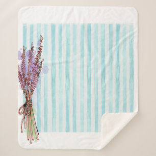 Manta Sherpa Planta floral lavanda franja azul