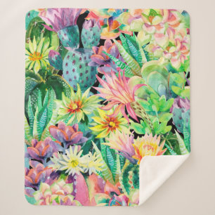 Manta Sherpa Plantas suculentas y patrón de jardín de cactus
