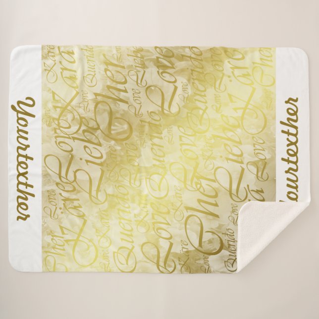 Manta Sherpa plantilla, dorado, flor, fantasía, elegante, patró (Anverso (horizontal))
