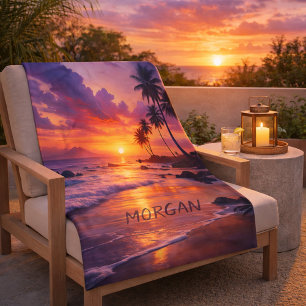 Manta Sherpa Playa Tropical Personalizada Sunset - Costa Dreamy