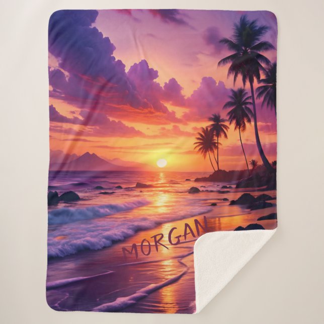 Manta Sherpa Playa Tropical Personalizada Sunset - Costa Dreamy (Anverso)