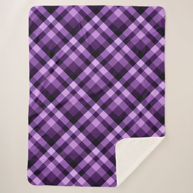 Manta Sherpa Pluma moderna Purple Plaid Large Sherpa Blanket (Anverso)
