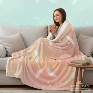 Manta Sherpa Plumas suaves al pastel Rosa romántico y dorado