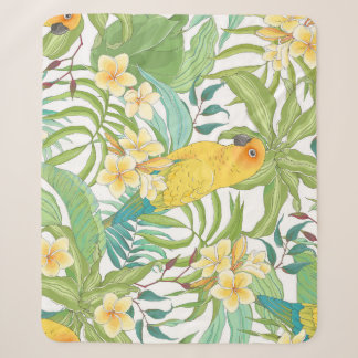 Manta Sherpa Plumeria, Loro, Patrón Floral Vintage.