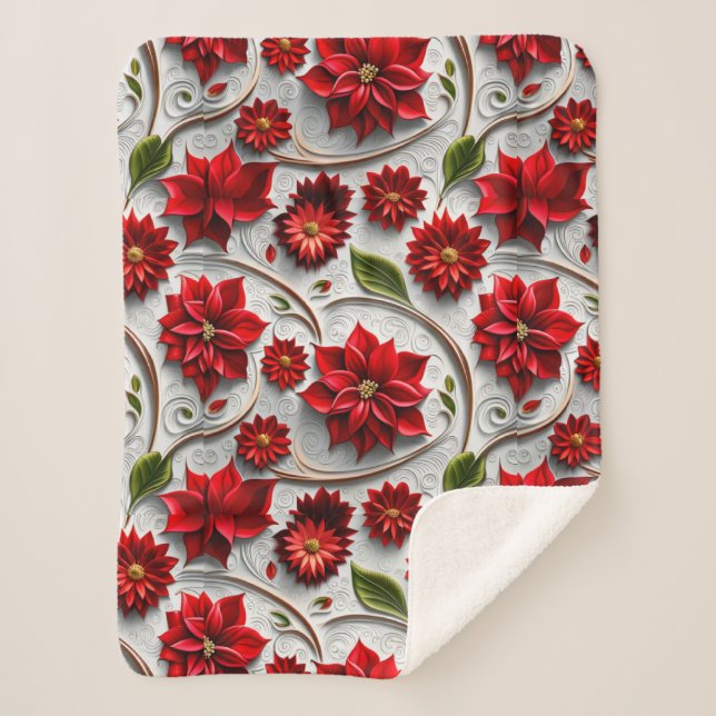 Manta Sherpa Poinsettia y hojas (Anverso)