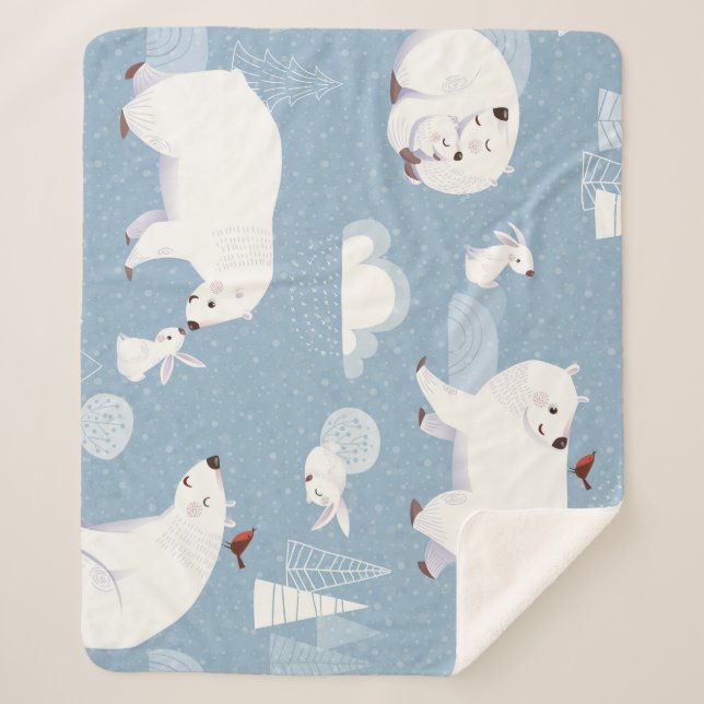 Manta Sherpa Polar Bears Winter Vintage (Anverso)