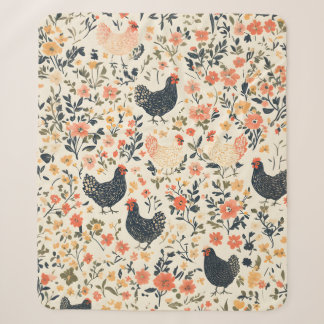 Manta Sherpa Pollos de granja, gallinas y cabaña de flores