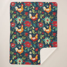 Pollos De Granja Y Poinsettias